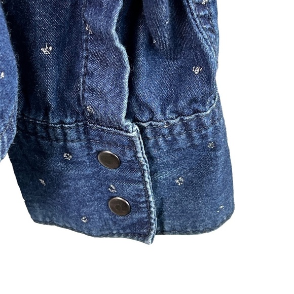 Seven7 Snap Down Blouse Women's Size Large Dark Blue Glitter Dots Western Style - Picture 4 of 10